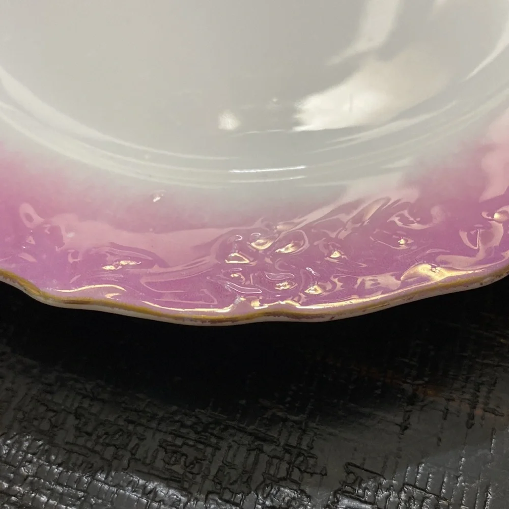 Antique Pink Embossed Rim 8” Porcelain Lustreware Plate - Elegant Home Dining! - Picture 2 of 3